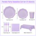 Purple Plates and Napkins for 24 Guests, 9’’ Disposable Scalloped Paper Plates and 7’’ Lavender Dessert Cake Plates Tableware Set Party Supplies for Birthday, Baby Shower Decorations, Wedding