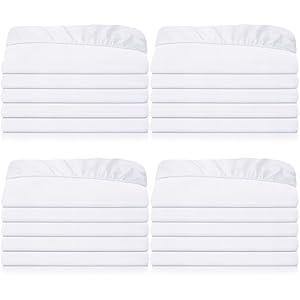 Preboun 20 Pack Twin Fitted Sheets Bulk Soft Bed Sheet with Pocket Elastic Corners 39 x 75 x 15 Inch Comfy Microfiber Fabric Sheet for School Dormitory Home Hotel Hospital Room Massage Table (White)