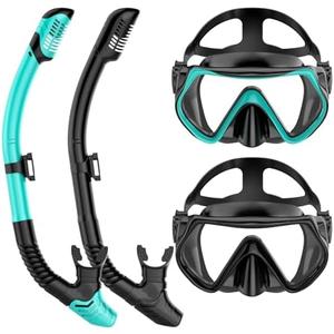 Snorkeling Gear for Adults, Dry-Top Snorkel Set Scuba Diving mask, Snorkel Mask, Panoramic Anti-Leak Anti-Fog Tempered Glass Lens, Swimming Training Snorkeling Packages Only 1 Pack Black