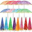 Sanwuta 8 Pcs Sequins Lace Indian Umbrella Handmade Designer Embroidery Retro Boho Pagoda Parasols for Wedding Party Outdoor(Multicolored,20.87 Inches)
