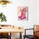 Country Floral Cowgirl Pink Western Boots Wall Decor Cowboy Boots Western Flower Prints Painting Canvas Trendy Preppy Girls Room Decor Pictures For Teen Girls For Living Room Bedroom Wall Decor Art (12x16 Inch)