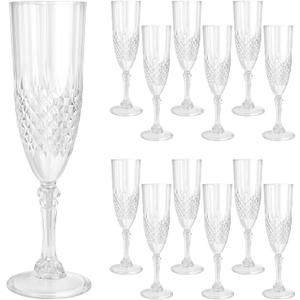 12 Pcs Plastic Champagne Flutes,White Champagne Glasses Bulk, Made of Durable Plastic Material Can be Used for Weddings, Everyday Fun Parties and More!