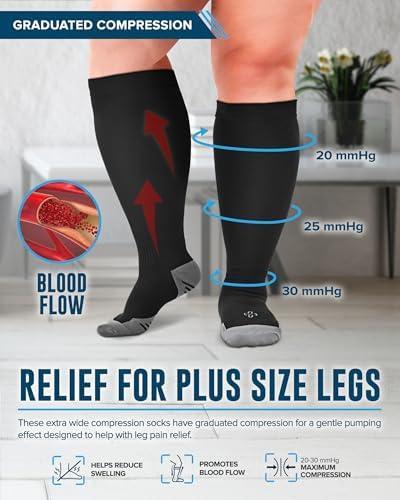 Doctor's Select 2 Pairs Plus Size Compression Socks Wide Calf - Up to 6XL | 20-30 mmHg Compression Socks for Women Wide Calf | Black, XXL Doctor's Select 2 Pairs Plus Size Compression Socks Wide Calf - Up to 6XL | 20-30 mmHg Compression Socks for Women Wide Calf | Black, XXL