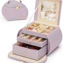 Homde Girls Jewelry Box Jewelry Storage Case Organizer Faux Leather with Mirror for Rings, Earrings, Bracelets, Necklaces (Grey Purple)