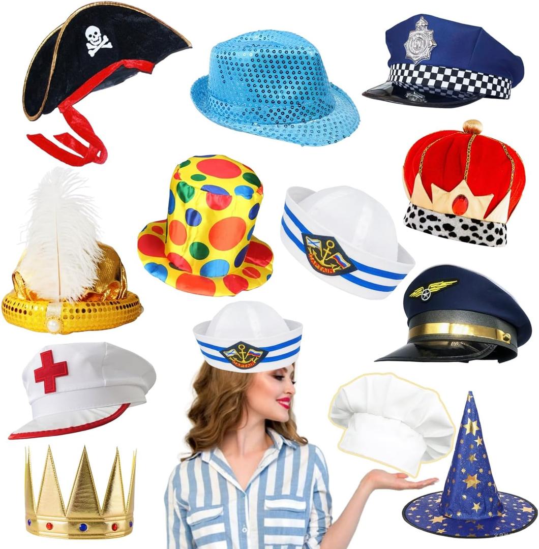 10 Assorted Funny Costume Hats, Crazy Party Hats, Silly Hats For Adults Teens, Novelty Cosplay Hat, Photo Booth Props Hat Dress Up Costume Accessories
