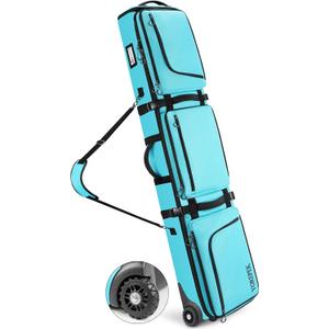 YOREPEK Padded Snowboard Bag with Wheels, Extendable Ski Bags for Air Travel Length up to 175cm,Snowboard Backpack with 6 Pockets for Ski Boots(up to US Size 13), Helmet, Accessories (Blue)