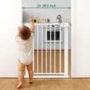 BABELIO 26-28.5 Inch Narrow Easy Install Baby Gate, 30 Inch Tall Auto-Close Metal Pet Gate for Small Stairs and Doorways, NO Drilling Pressure Mounted, NO Extensions, White