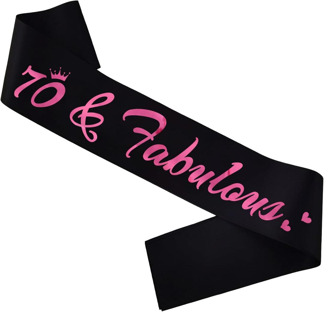 2 x 70 & Fabulous Birthday Sash, 70th Birthday Gifts idea for women, Funny 70th Birthday Party Suppiles, Black+ Pink(70 & Fabulous)