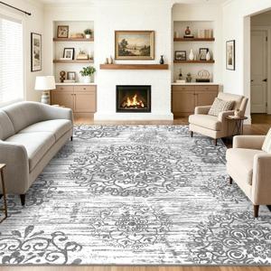 HEBE Washable Area Rug 8'x10' Non Slip Soft Distressed Medallion Bedroom & Living Room Rugs Vintage Entry Floor Carpet for Dining Room Bathroom Entryway