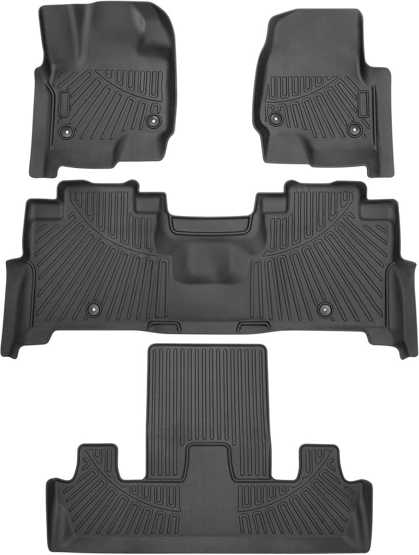 Powerty Floor Mats for 2018-2024 Ford Expedition (Fit 2nd Row Bucket Seats/7 Seats) Accessories All Weather Floor Liner 3D TPE 1st & 2nd Row Floor Mat Heavy-Duty Floor Liners