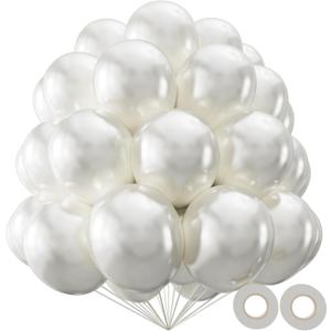 KAWKALSH Pearl White Balloon 110pcs, 12 Inch Thickened Latex Party Balloons Helium Bright Color for Birthday Baby Shower Wedding Party Supplies Arch Garland Decoration