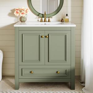 Tribesigns 30" Modern Bathroom Vanity with Sink, Freestanding Bathroom Vanities Cabinet Combo, Bathroom Sink Cabinet with 2 Doors and 1 Drawer, Solid Wooden Frame, Olive Green