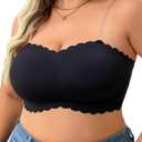 Strapless Wireless Bra for Women Scalloped Full Coverage Bandeau Comfortable Everyday Non-Wired Bra for Large Busts (Black, XXL)