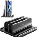 Vaydeer Vertical Laptop Stand for Desk, Dual Slots Plastic Laptop Holder with Space Saving 4-in-1 Design, Adjustable Laptop Stand Supports MacBook, Chromebook, Surface, Dell (Black)