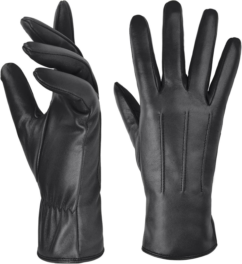 Harssidanzar Womens Winter Warm Cashmere Lining Touchscreen Texting Warm Driving Lambskin Leather Gloves GL017 (Medium, Black)