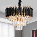 15" 5-Light Modern Crystal Chandelier Light Fixtures 3-Tier Black Gold Luxury Chandeliers for Dining Room Round Hanging Pendant Lighting for Living Room Kitchen Entryway Bedroom Hallway (D 15", 5-Light, BlackGold, 3-Tier)