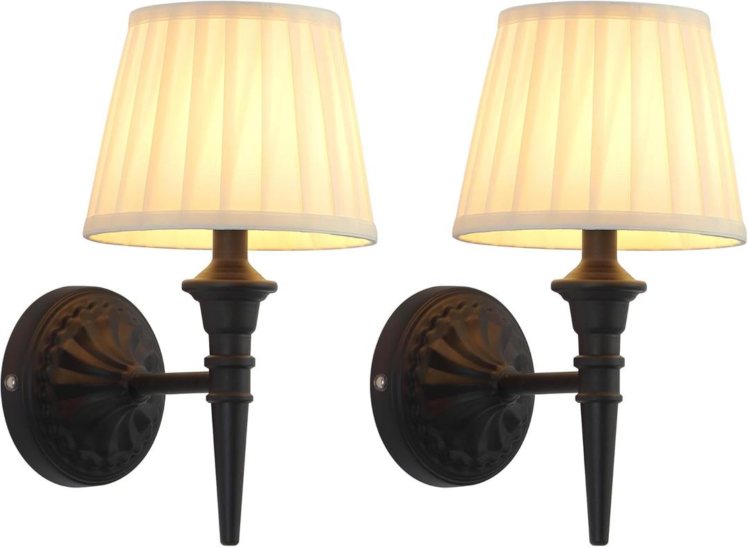 KDG Cordless Wall Sconces Set of 2, Small Wireless 5200mAh Rechargeable Battery Fabric LED Wall Lamps, Portables Lightings for Wall Painting, Living Room, Bedroom, Hallway, Gifts, Night Light (Black)