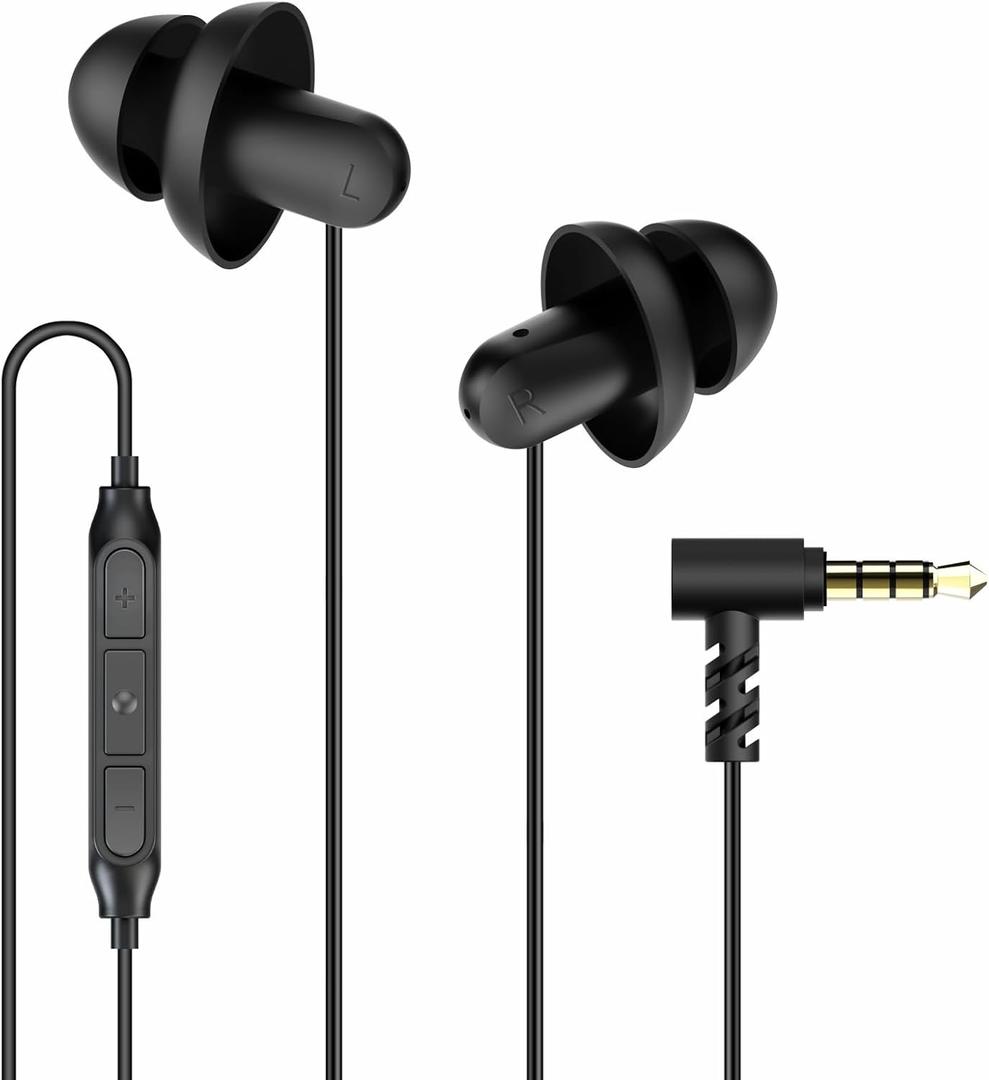Hearprotek Sleep Earbuds, 3.5mm Lightweight Soft Noise Reduction Earbuds Wired with Mic and Volume Control