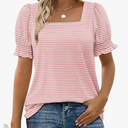 WIHOLL Tops for Women Summer Casual Ruffle Trim Sleeve Square Neck T Shirts,Size XXL