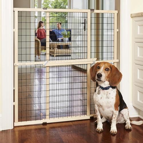 MYPET Wire Mesh Dog Gate: 29.5"-40" Wide, Pressure Mounted with No Tools; Expandable, Durable Pet Gates for Doors and Hallways, 37" Tall, Made with Sustainable Hardwood