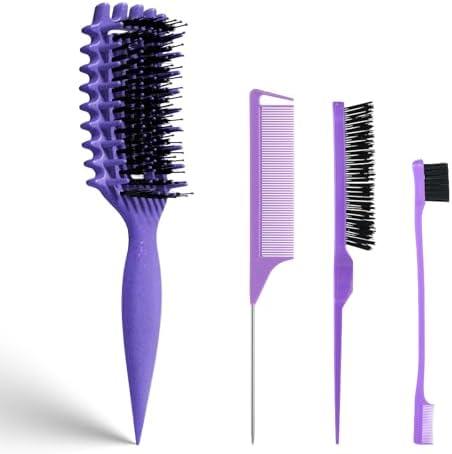 Evercomb Curl Defining Brush for Curly Hair - Detangling & Styling with Lightweight Ergonomic Nylon Bristles, Enhance Curls, Reduce Frizz/Breakage for Women (4PcsPurple) Pack of 3
