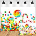 9x6ft Candy Birthday Backdrop Sweet Colorful Lollipop Cane Candy Photography Background Girls Boys Happy Birthday Party Newborn Baby Shower Banner Decorations Vinyl Video Shoot Props