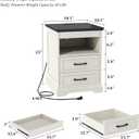 Yusong Farmhouse Night Stand with Gun Drawer & Invisible Lock, 25" Tall Bedside Table with Charging Station, End Table with Open Shelf for Bedroom Room (Black) (White-Black), 18.11" W x 18.11" L x 24.79" H