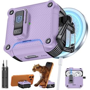 Inesore Compatible with AirPods 4 Case,Secure Lock & Phone Stand Design,Compatible with MagSafe,Automatic Snap Switch Secure Cover with Carbon Fiber Texture (Purple,for AirPods 4)