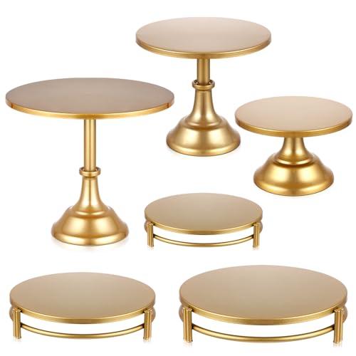 Tioncy Set of 6 Gold Cake Stand Round Metal Cake Stands Antique Gold Dessert Display Cupcake Pastry Candy Display Plate for Wedding Birthday Party Event Bridal Celebration Table(Simple)