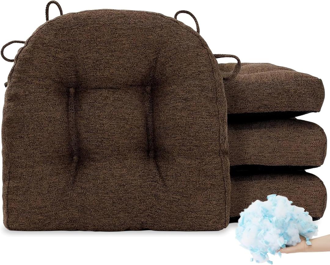 Tromlycs Chair Cushions for Dining Chairs Kitchen Seat Cushions Room Set of 4 Pads with Ties Indoor Non Slip Office 18 x 18 Inch, Dark Brown