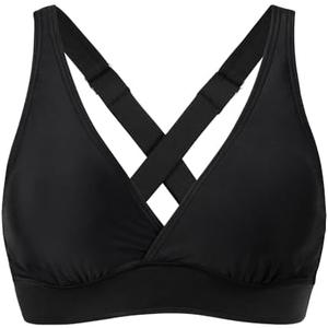 Women's Sporty Adjustable Wide Straps Bikini Top Large Bust Criss Cross Back Supportive Swimsuit Tops Only, Large