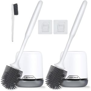 Lefree 2 Pack Silicone Toilet Brush Set with Ventilated Holder, Floor Standing & Wall Mounted Toilet Scrubber (Gray)