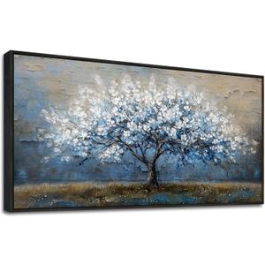 KELIYUAN Large Canvas Wall Art For Living Room Abstract Tree Wall Decor For Bedroom Wall Painting Blue Tree Picture Black Framed Office Dining Room Decor Artwork Hotel Room Mural Home Decor 20"X40" (40L" x 20W", Abstract Tree 2 Black Framed)
