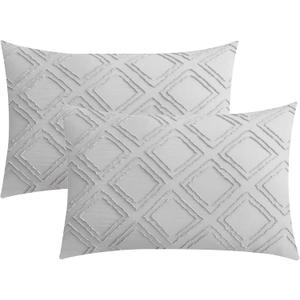 JELLYMONI Pillowcases Standard Size Light Grey 2 Pack Boho Plaid Bed Pillow Covers 20x26in Polyester Envelope Pillow Shams Tufted Bohemian Textured (Pillows are not Included)