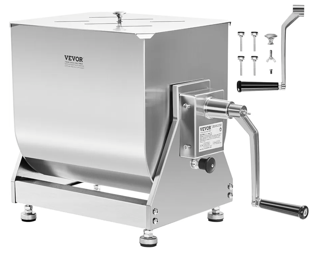 VEVOR Manual Meat Mixer, 30 Pound Capacity Tilt Tank Meat Mixer, Stainless Steel Meat Processing Equipment, Sausage Mixer Machine with Lid and Handle, Ground Beef Hand Mixer, Silver