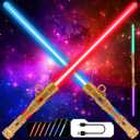 Gianby Light up Saber for Kids, 2-in-1 LED Dual Light Swords Set with 25 Color Changing Electronic Lights &3 Modes FX Sound, Rechargeable Light Sword Toy for Roleplay (2 Pack)