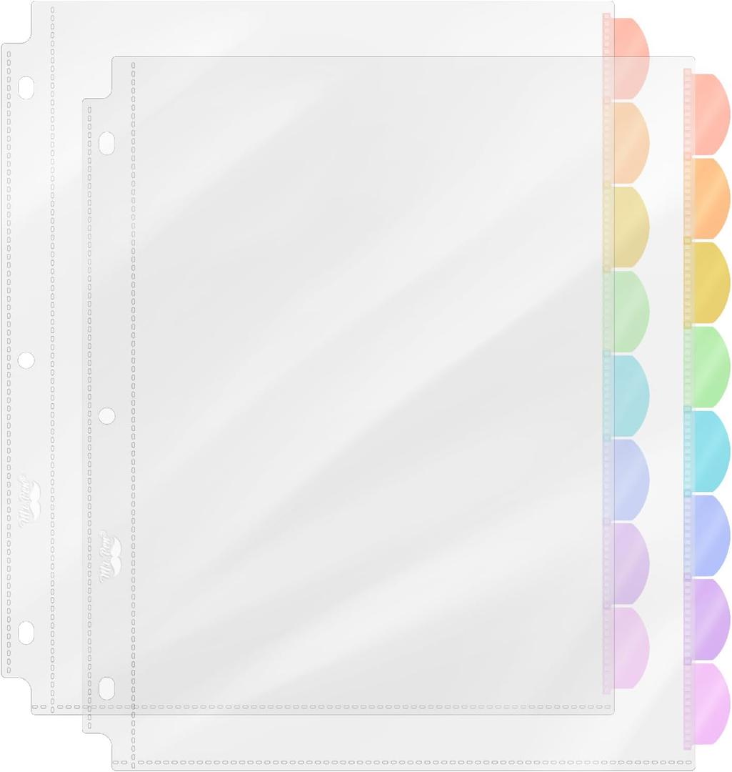 Mr. Pen- Clear Sheet Protectors with Tabs, 8 Tabs, 2 Sets, Clear Plastic Dividers for 3 Ring Binder, Insertable Index Page Divider Multicolor Tabs (Pastel)