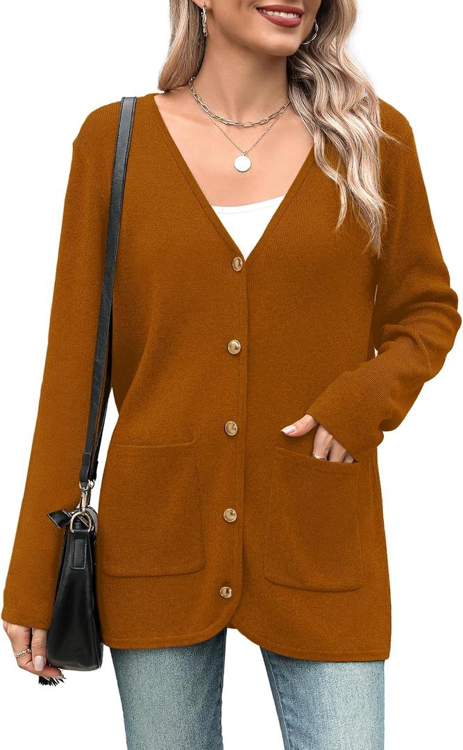 Zeagoo Women's V Neck Button Long Cardigan Sweater Casual 2026 Spring Knit Sweater Blazer with Pockets Small