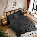 1200 Thread 100% Egyptian Cotton Sheet Sets King Size 4 Pcs Bedding Set, 16" Deep Pocket Soft Bed Sheet for All Season(King, Black)