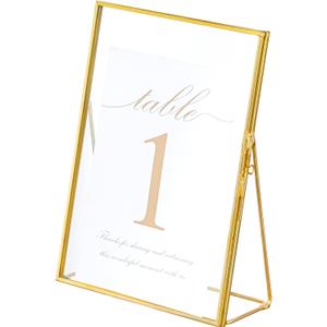 NCYP Small 5x7 Inches Place Card Holder, Glass Table Signs for Wedding, Rectangle Gold Display Brass Frame for Pressed Dried Flowers, Photo, Centerpiece (Glass Frame Only)