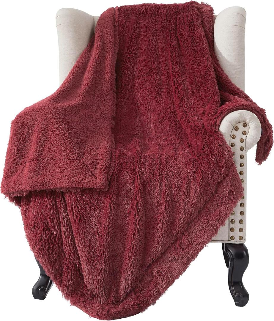 Bedsure GentleSoft Fluffy Burgundy Red Throw Blanket, Maroon Red Decor Gifts for Women, Soft Cozy Fuzzy Sherpa Fleece Plush Thick Warm Faux Fur Throws for Couch, Bed, Christmas Blanket for Mom, 50x60