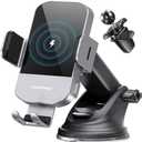 CHGeek Wireless Car Charger, 15W Fast Charging Auto Clamping Car Charger Phone Mount Phone Holder fit for iPhone 15 14 13 12 11 Pro Max Xs, Samsung Galaxy S25 Ultra S24 S23 S22, S21, S20, Silvery 