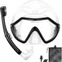 Snorkeling Gear for Adults, Dry Adult Snorkel Set HD Panoramic View Snorkel Mask Set, Anti-Leak and Anti-Fog Scuba Diving Package with Mesh Bag Ear Plug for Snorkeling Scuba Diving Travel (Black/Transparent)
