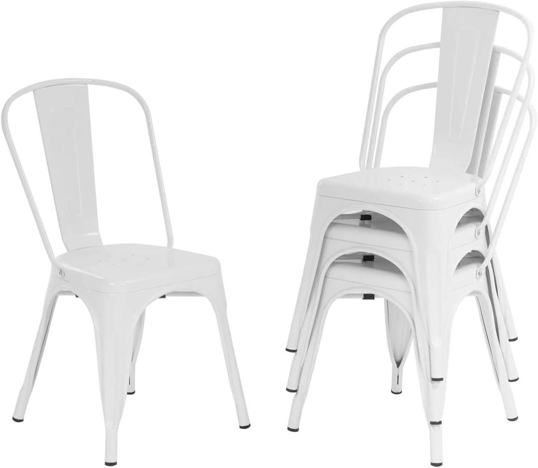 FDW Metal Dining Chairs Set of 4 Indoor Outdoor Chairs Patio Chairs Kitchen Chairs 18 Inch Seat Height Metal Restaurant Chair Stackable Chair Tolix Side Bar Chairs (Cream)