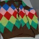 Ckikiou Women's Oversized Fall Winter Button Down Cute Color Block Knitted Chunky Sweater Cardigan Top