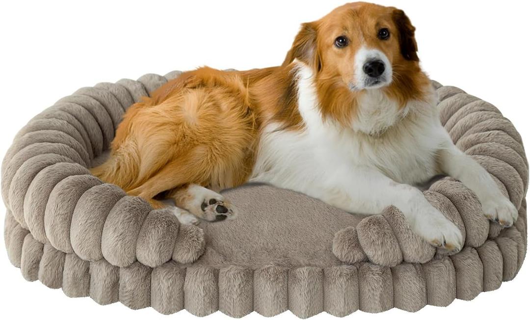 BALANCE Calming Dog Bed for Large Sized Dogs, 36 Inches Oval Washable Pet Bed with Sides, Orthopedic Pet Couch Sofa with Non-Slip Bottom, Oatmeal, 36"L x 27"W x 7.5"Th