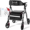 Walkers for Seniors with Seat, 8" Big Wheels Folding Adult Rolling Walker for All Terrain, Dual Adjustable Height Medical Walker with Backrest and Brakes| Metallic Gray