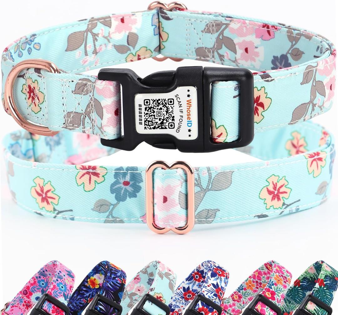 Cute Dog Collar with QR Code Buckle - Adjustable Metal Clip & Cotton Webbing, Comfort Fit for Small/Medium/Large Pets (White, S)