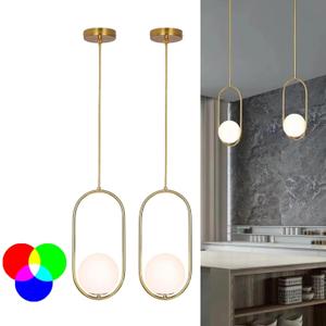 Battery Operated Pendant Light Set of 2,Wireless Indoor Battery Chandelier with C2025 Remote Control Dimmable,Rechargeable Hanging Light for Dining Room Kitchen Bedroom Living Room (Gold)