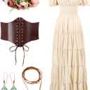 Spooktacular Creations 5Pcs Halloween Renaissance Medieval Dress Costume Women, Fairy Peasant Irish Cottagecore Dress, XL